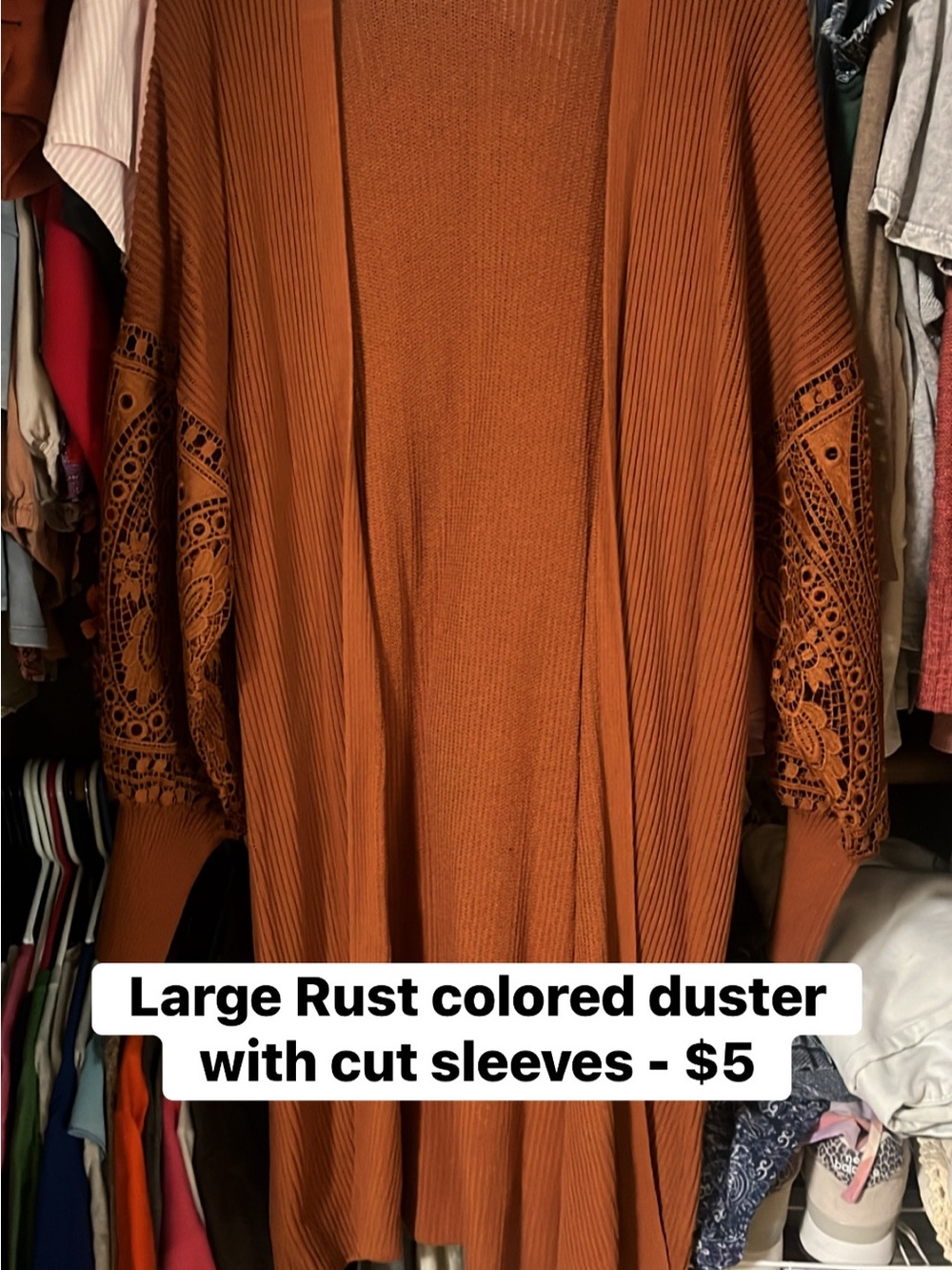 Rust Crochet Sleeve Duster Cardigan